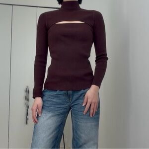 Joe’s Jeans Brown turtleneck top with cut-out detail